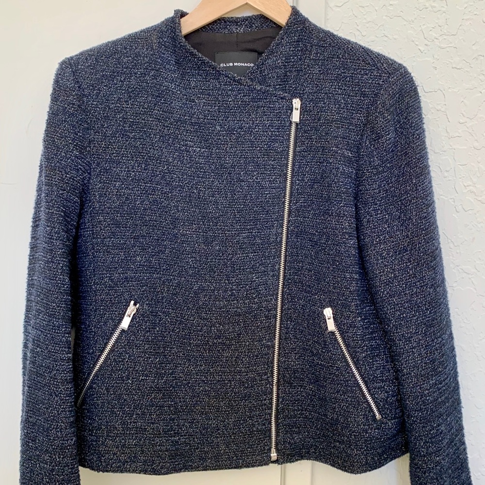 Club Monaco Navy Blue Moto Jacket